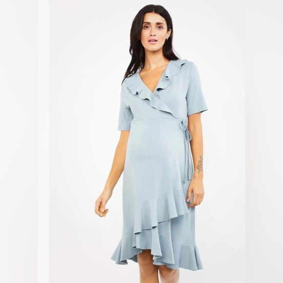 Isabella Oliver Size 4 Sea Green Ellen Maternity/Nursing Ruffle Wrap Dress $149 - Picture 1 of 7